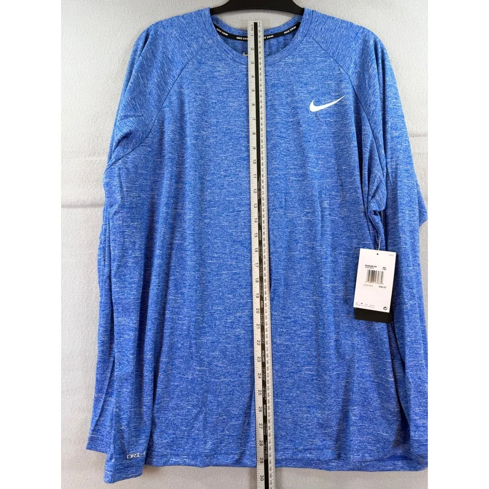 Nike Swim Dri-FIT Heather Long Sleeve Rash Guard Blue UPF 40+ NESSA590-494 XXL